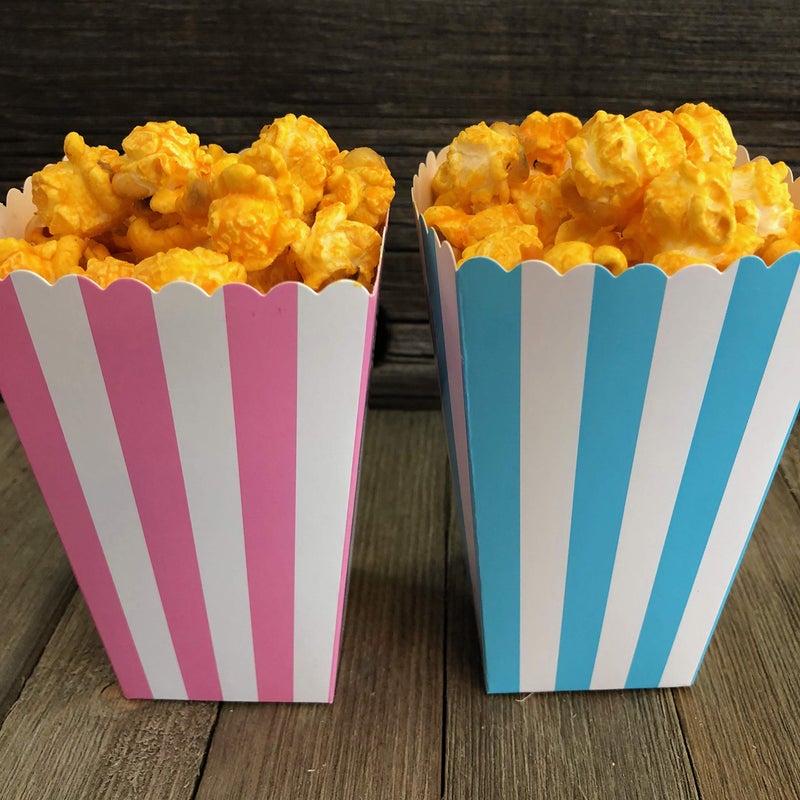 Outside the Box Papers Gender Reveal Paper Popcorn Boxes - Blue Pink White - Stripe Pattern - 24 Pack - Image 4